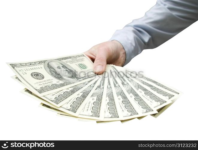 Money in hand isolated on white background