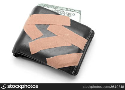 Money in Wallet with Medical Plaster on it using for Money Insurance Concept
