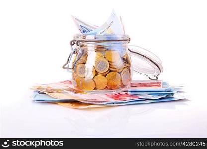 Money jar, isolated over white background