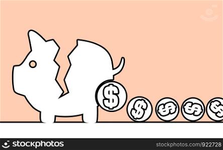 Money leaking from piggy bank, 3D rendering