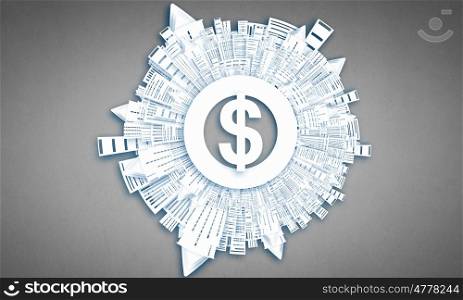 Money making concept. Collage image with money concept on color background