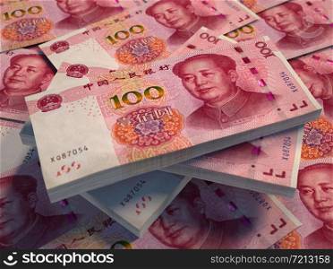 Money of China. Renminbi, yuan. One hundred Renminbi background. Made in China. Chinese currency. 100 Chinese renminbi background. Macro