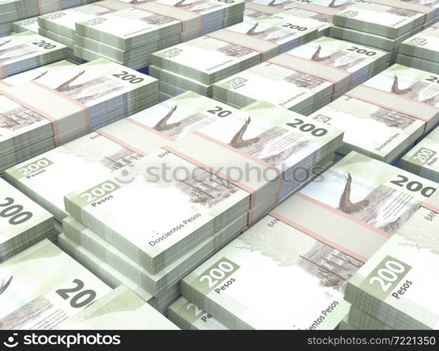 Money of Mexico. Mexican peso bills. MXN banknotes. 200 pesos. Business, finance, news background.. Mexican banknotes. Mexicanpeso bills. 200 MXN pesos. Business, finance background.