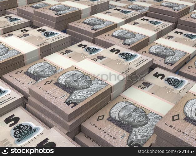Money of Nigeria. Nigerian naira bills. NGN banknotes. 5 polymer. Business, finance, news background.. Nigerian banknotes. Nigeriannaira bills. 5 NGN polymer. Business, finance background.