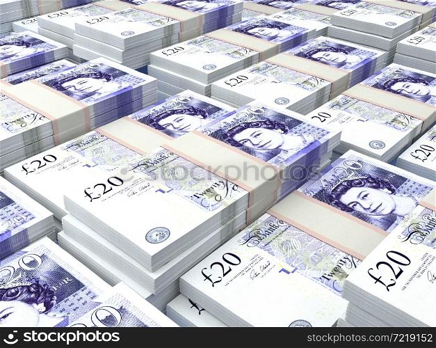 Money of United Kingdom. Pound sterling bills. GBP banknotes. 20 pounds. Business, finance, news background.. Pound banknotes. Poundsterling bills. 20 GBP pounds. Business, finance background.