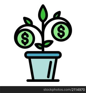 Money plant pot icon. Outline money plant pot vector icon color flat isolated. Money plant pot icon color outline vector