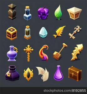 money rpg 2d game icons ai generated. crystal medieval, background magic, design fantasy money rpg 2d game icons illustration. money rpg 2d game icons ai generated