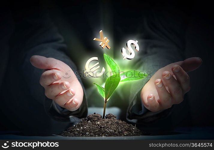 Money Sprouting - finance and money symbols sprouting from stems