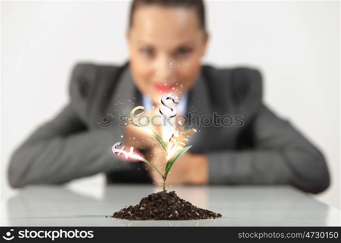 money sprouting. Money Sprouting - finance and money symbols sprouting from stems
