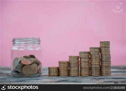 Money Stacks with Coins in Glass Bottles Increase Growth Save Money Business Investment Ideas Finance