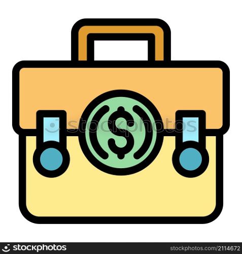 Money suitcase icon. Outline money suitcase vector icon color flat isolated. Money suitcase icon color outline vector