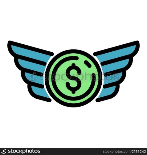 Money wings startup icon. Outline money wings startup vector icon color flat isolated. Money wings startup icon color outline vector