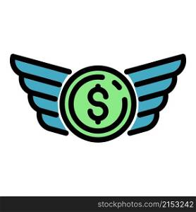 Money wings startup icon. Outline money wings startup vector icon color flat isolated. Money wings startup icon color outline vector