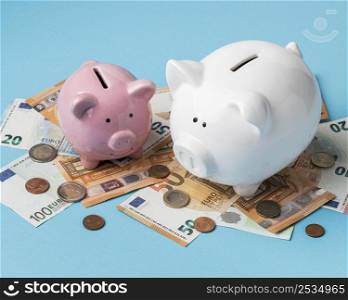 money with piggy banks arrangement