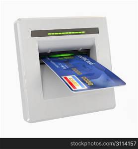 Money withdrawal. ATM and credit or debit card. 3d