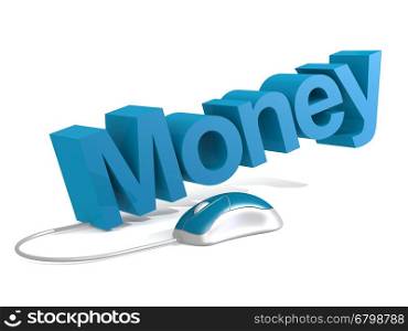 Money word with blue mouse, 3D rendering