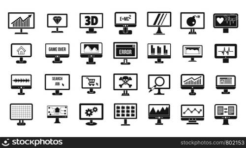 Monitor icon set. Simple set of monitor vector icons for web design isolated on white background. Monitor icon set, simple style