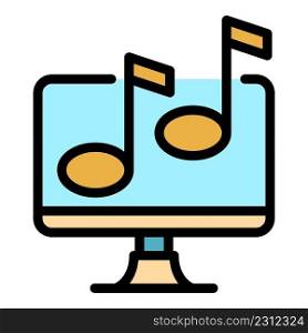 Monitor music icon. Outline monitor music vector icon color flat isolated. Monitor music icon color outline vector