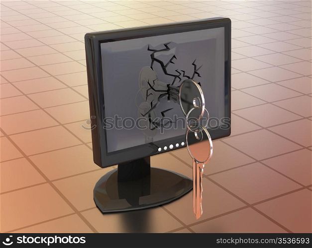 Monitors with keys. 3d
