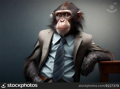 Monkey in a suit illustration. AI generative.