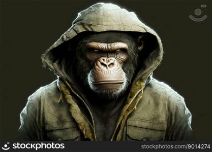 monkey in jacket, rapper or bandit, gangster, cool gorilla. Illustration. Generative AI.
