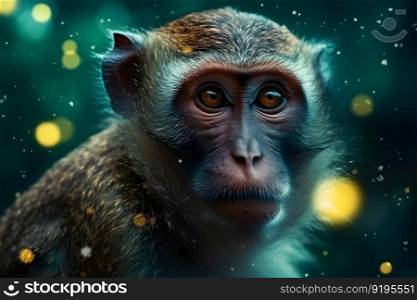 Monkey portrait. Neural network AI generated art. Monkey portrait. Neural network AI generated