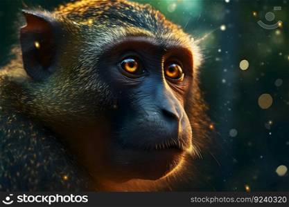Monkey portrait. Neural network AI generated art. Monkey portrait. Neural network AI generated