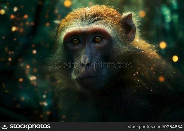 Monkey portrait. Neural network AI generated art. Monkey portrait. Neural network AI generated