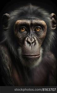 Monkey portrait on dark background, AI Generative