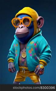 Monkey rapper, cartoon colorful monkey with sunglasses nft style, Created with generative A