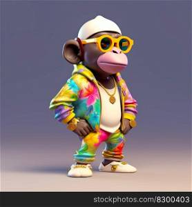 Monkey rapper, cartoon colorful monkey with sunglasses nft style, Created with generative A