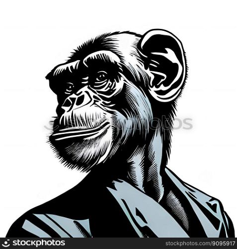 Monkey wearing suit. Comic book style, portrait. Generative AI