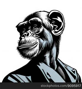 Monkey wearing suit. Comic book style, portrait. Generative AI