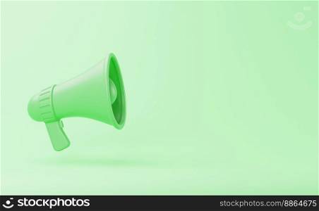 Mono color green megaphone bullhorn speaker to announce or broadcast sound on white background 3D rendering illustration