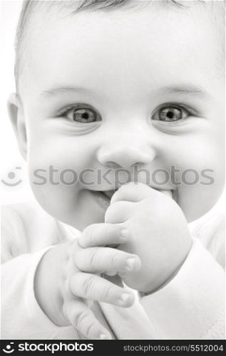 monochrome closeup portrait of adorable baby boy
