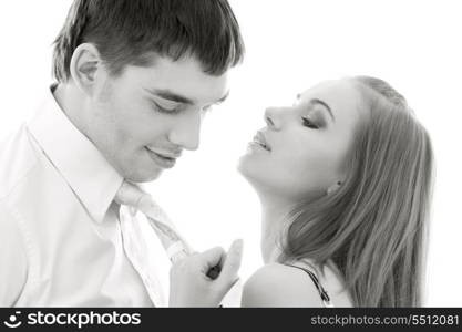 monochrome picture of couple in love over white