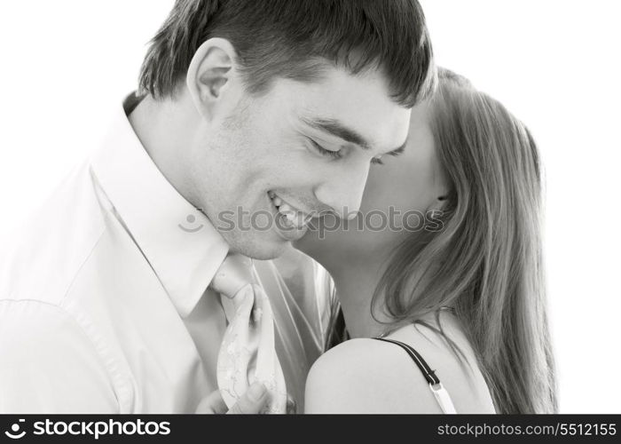 monochrome picture of couple in love over white