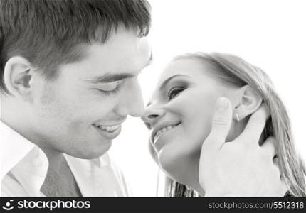 monochrome picture of couple in love over white