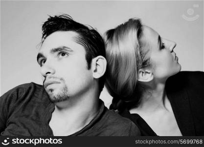 Monochrome Portrait of Young beautiful couple in love close up
