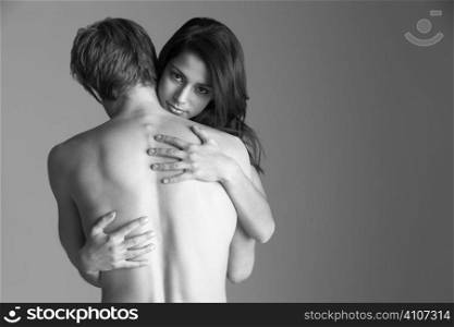 Monochrome Shot Of Naked Couple Embracing