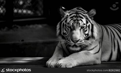 Monochrome tiger. Illustration Generative AI 