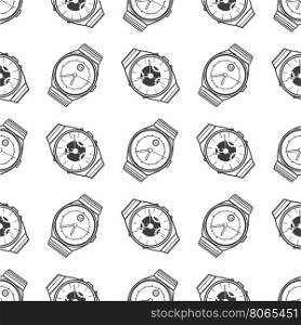 Monochromic seamless pattern with watches. Monochromic seamless pattern with watches icons. Vector illustration
