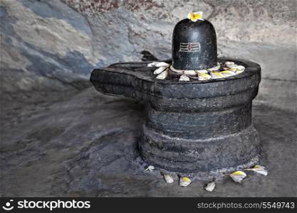 Monolith shiva lingam in the cave, India