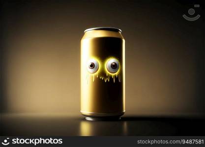 Monster can. Alluminium beer can as a cute character. Generated AI