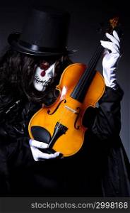 Monster playing violin in dark room