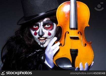 Monster playing violin in dark room