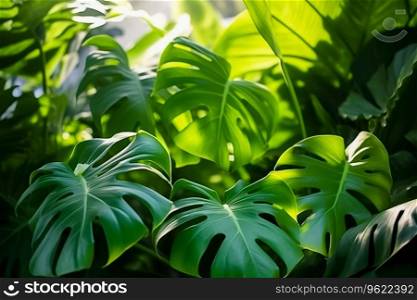 Monstera plant leaves, nature concept, tropical leaf background. Ai generated