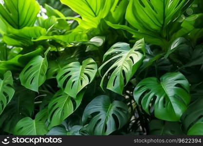 Monstera plant leaves, nature concept, tropical leaf background. Ai generated