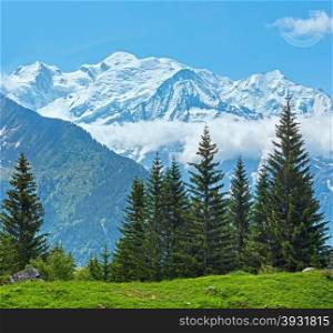 Mont Blanc mountain massif (Chamonix valley, France, view from Plaine Joux outskirts).