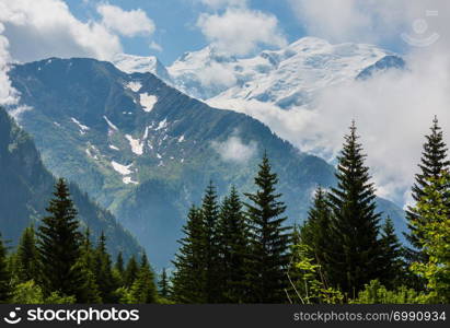 Mont Blanc mountain massif (Chamonix valley, France, view from Plaine Joux outskirts).